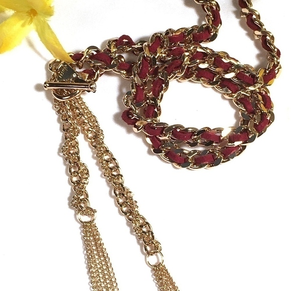 𝅺3/$29! GUESS Long Statement Necklace Gold & Red - Picture 8 of 8